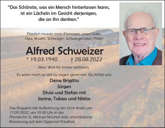 Traueranzeige von Alfred Schweizer von FZ