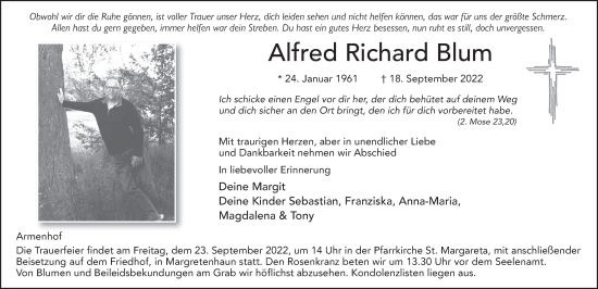 Traueranzeige von Alfred Richard Blum von FZ
