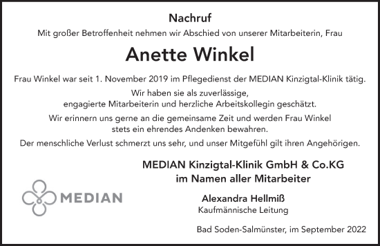 Traueranzeige von Anette Winkel von FZ