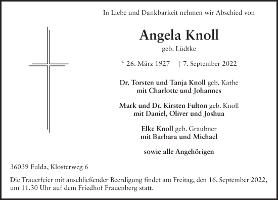 Traueranzeige von Angela Knoll von FZ