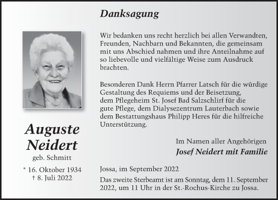 Traueranzeige von Auguste Neidert von FZ