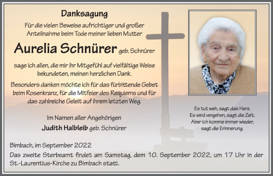 Traueranzeige von Aurelia Schnürer von FZ