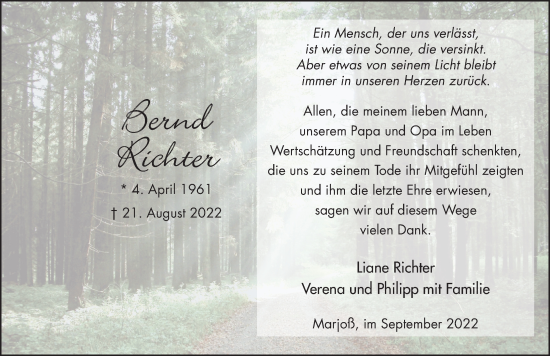 Traueranzeige von Bernd Richter von FZ