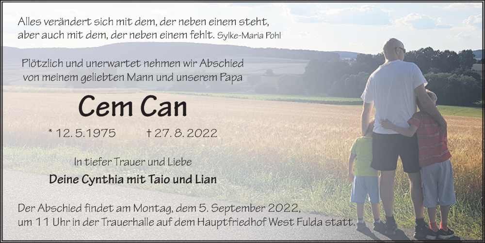  Traueranzeige für Cem Can vom 03.09.2022 aus FZ