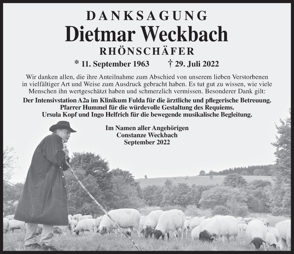 Traueranzeige für Dietmar Weckbach vom 27.09.2022 aus FZ