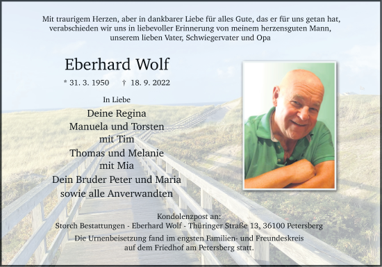 Traueranzeige von Eberhard Wolf von FZ