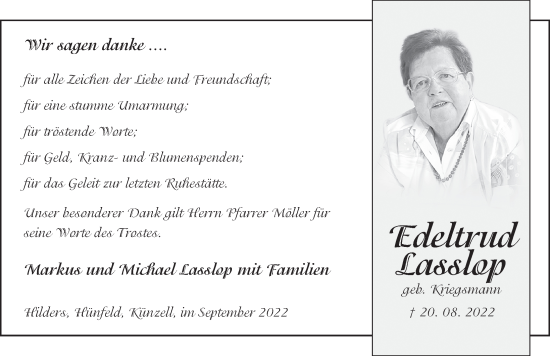 Traueranzeige von Edeltrud Lasslop von FZ