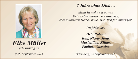 Traueranzeige von Elke Müller von FZ