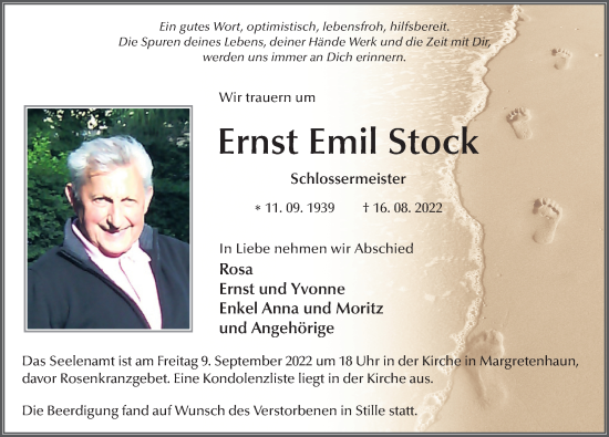 Traueranzeige von Ernst Emil Stock von FZ