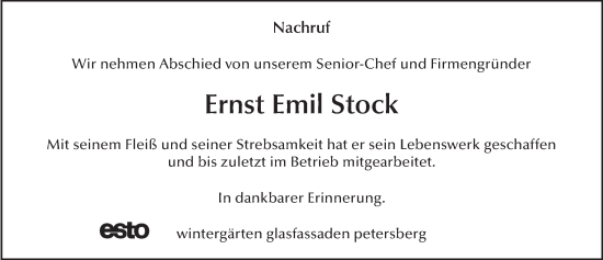 Traueranzeige von Ernst Emil Stock von FZ