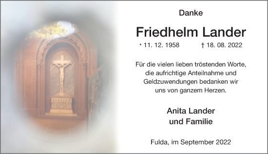 Traueranzeige von Friedhelm Lander von FZ