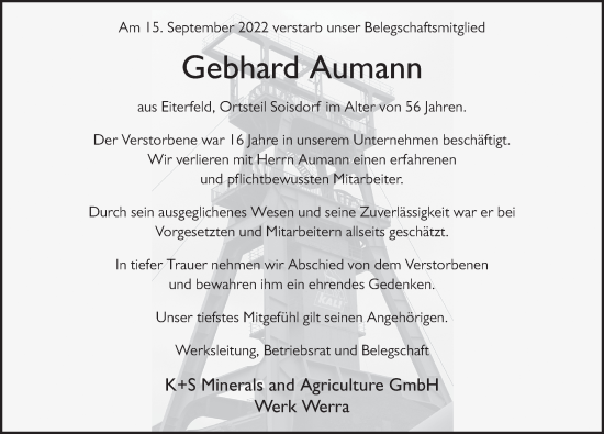 Traueranzeige von Gebhard Aumann von FZ