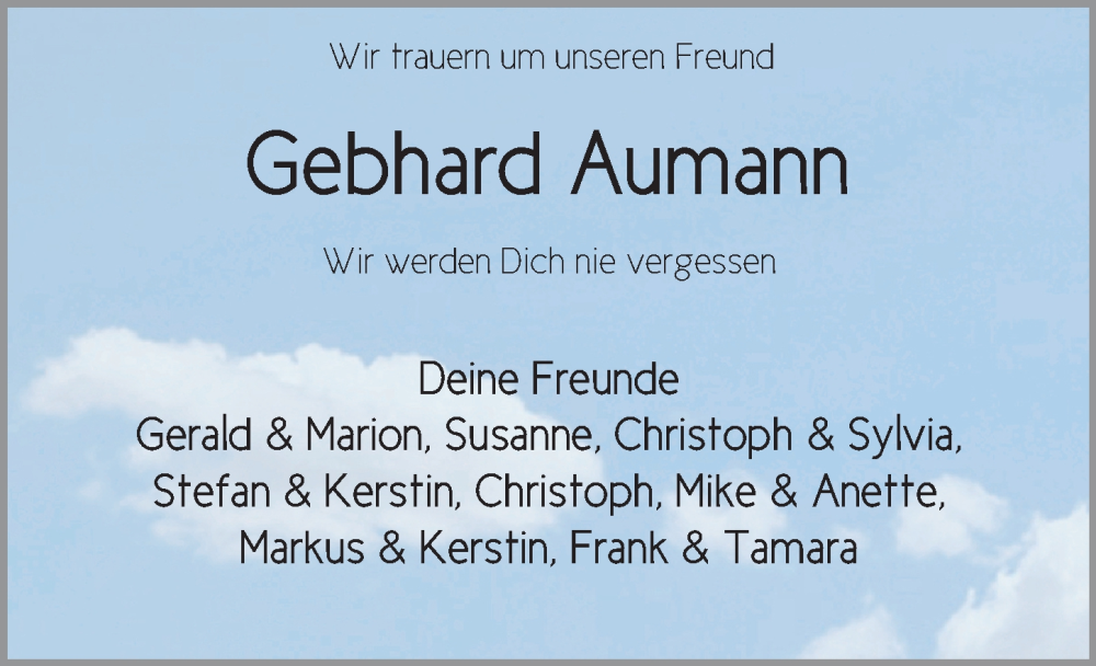  Traueranzeige für Gebhard Aumann vom 23.09.2022 aus FZ