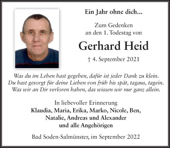 Traueranzeige von Gerhard Heid von FZ