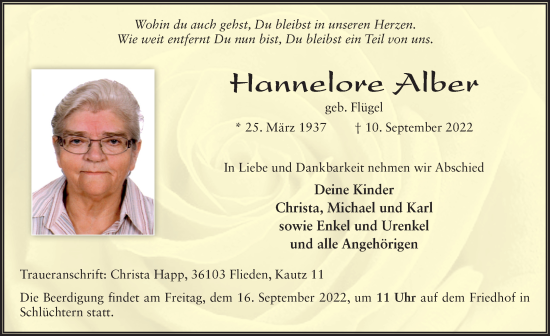 Traueranzeige von Hannelore Alber von FZ