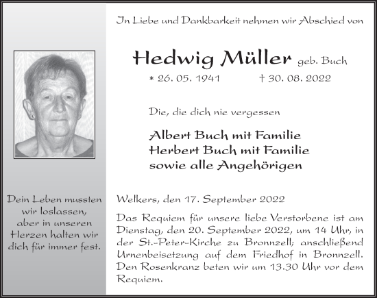 Traueranzeige von Hedwig Müller von FZ
