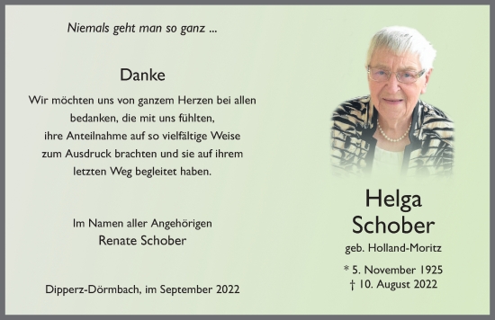 Traueranzeige von Helga Schober von FZ