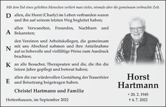 Traueranzeige von Horst Hartmann von FZ