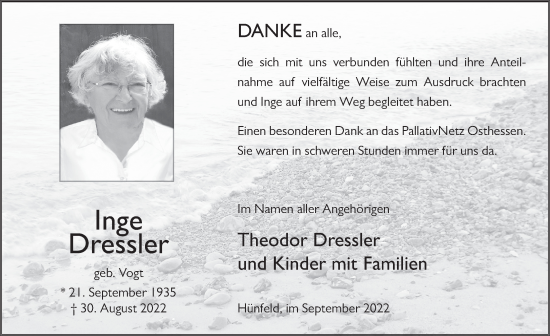 Traueranzeige von Inge Dressler von FZ