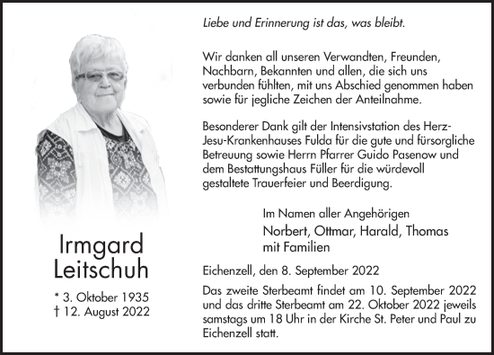 Traueranzeige von Irmgard Leitschuh von FZ