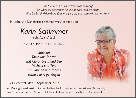 Traueranzeige von Karin Schimmer von FZ