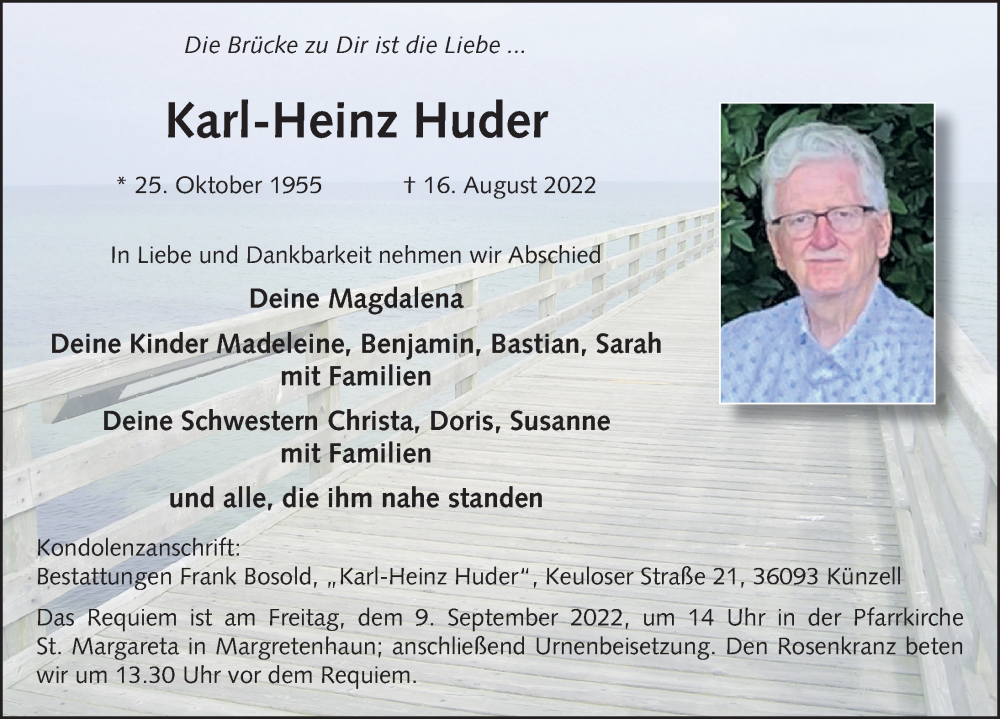  Traueranzeige für Karl-Heinz Huder vom 05.09.2022 aus FZ