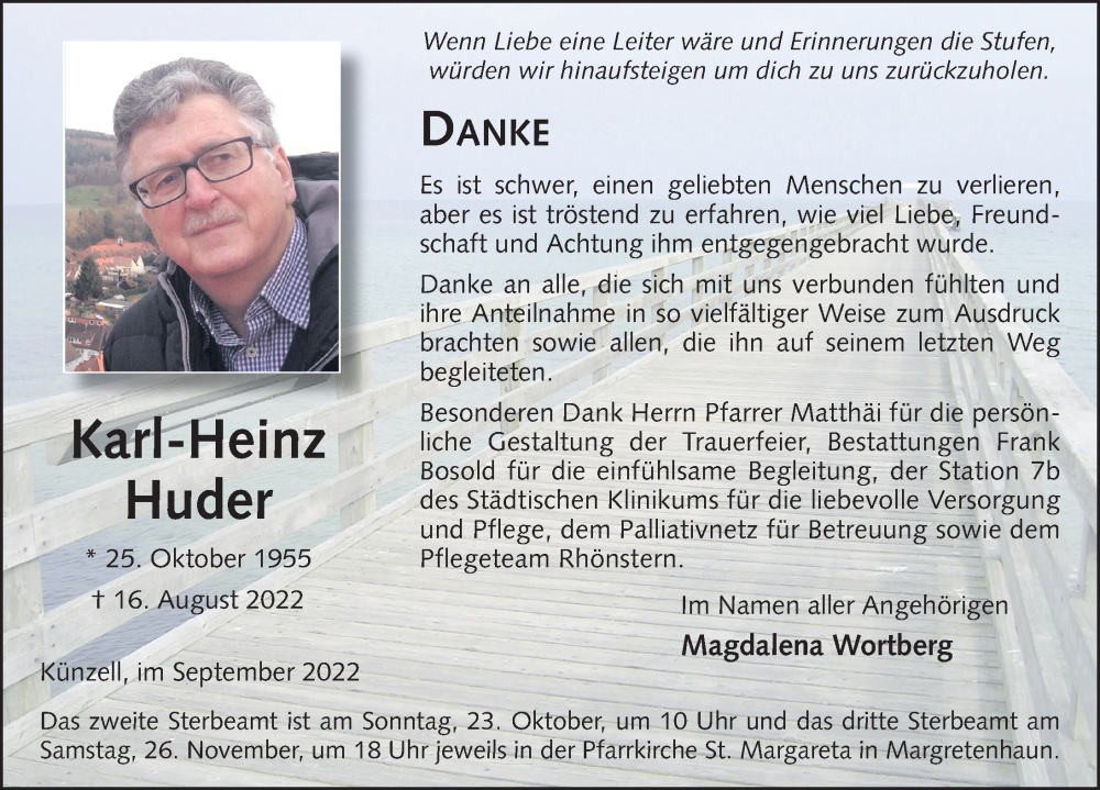  Traueranzeige für Karl-Heinz Huder vom 24.09.2022 aus FZ