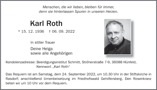 Traueranzeige von Karl Roth von FZ