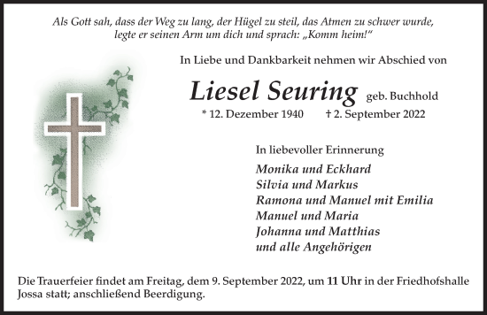 Traueranzeige von Liesel Seuring von FZ