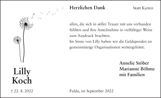 Traueranzeige von Lilly Koch von FZ
