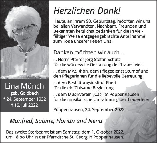 Traueranzeige von Lina Münch von FZ