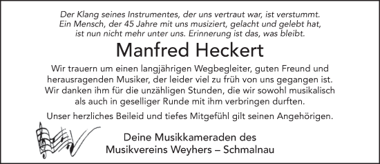 Traueranzeige von Manfred Heckert von FZ