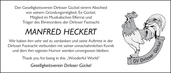 Traueranzeige von Manfred Heckert von FZ