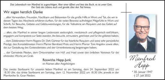 Traueranzeige von Manfred Hepp von FZ