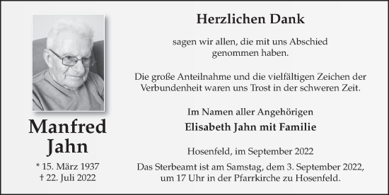 Traueranzeige von Manfred Jahn von FZ