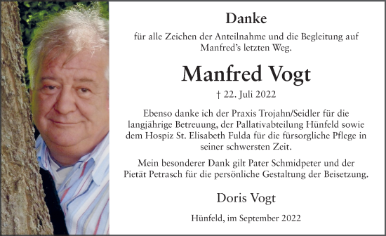 Traueranzeige von Manfred Vogt von FZ