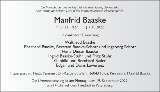 Traueranzeige von Manfrid Basske von FZ