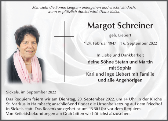 Traueranzeige von Margot Schreiner von FZ