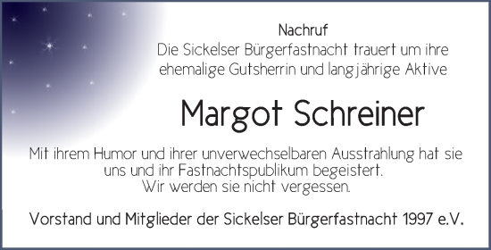 Traueranzeige von Margot Schreiner von FZ