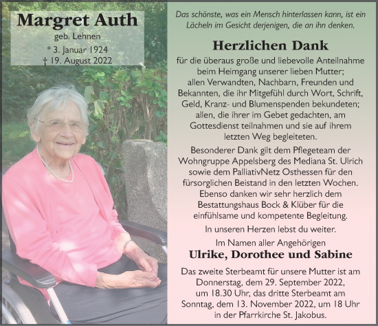 Traueranzeige von Margret Auth von FZ