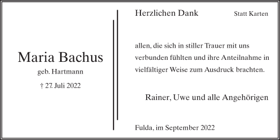 Traueranzeige von Maria Bachus von FZ