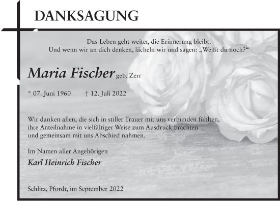 Traueranzeige von Maria Fischer von FZ