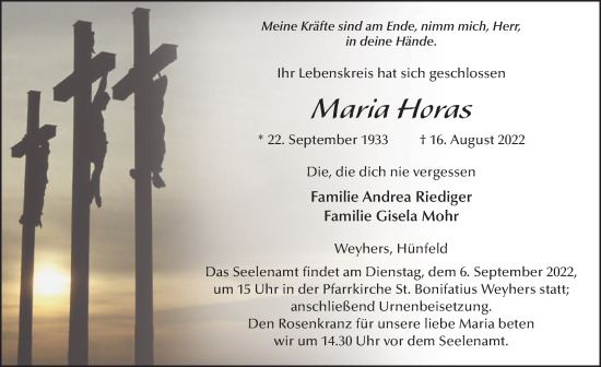 Traueranzeige von Maria Horas von FZ