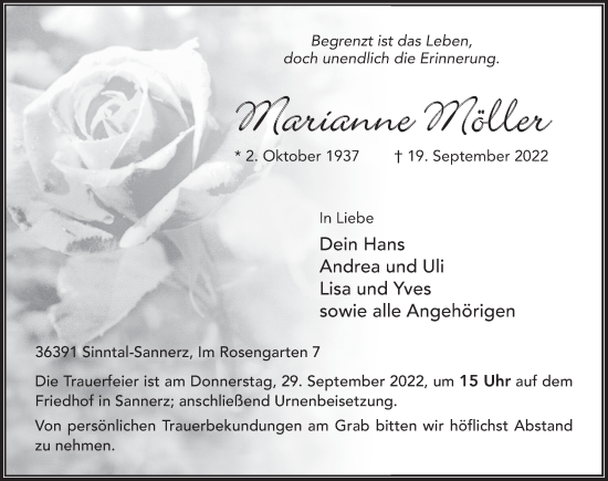 Traueranzeige von Marianne Möller von FZ