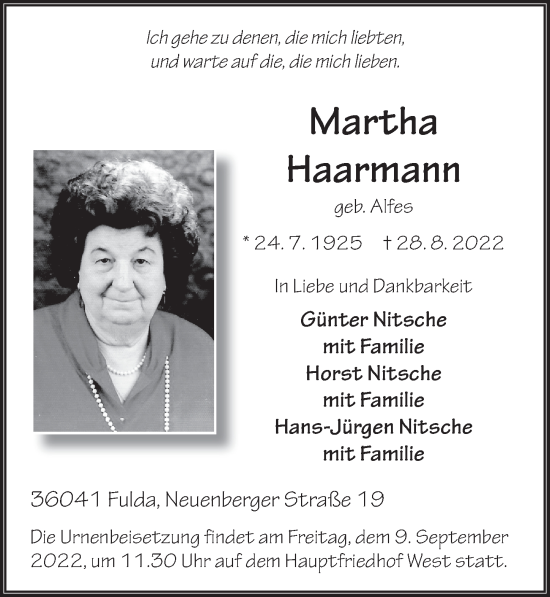 Traueranzeige von Martha Haarmann von FZ