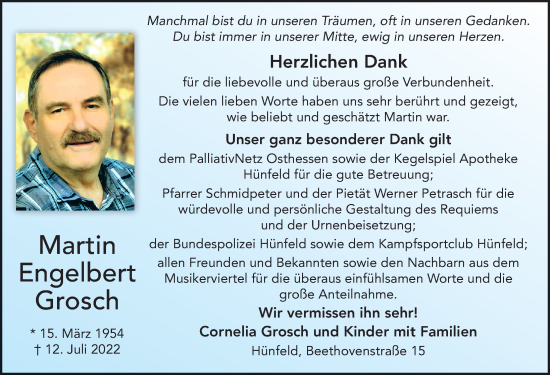 Traueranzeige von Martin Engelbert Grosch von FZ