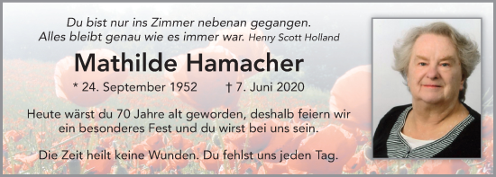 Traueranzeige von Mathilde Hamacher von FZ