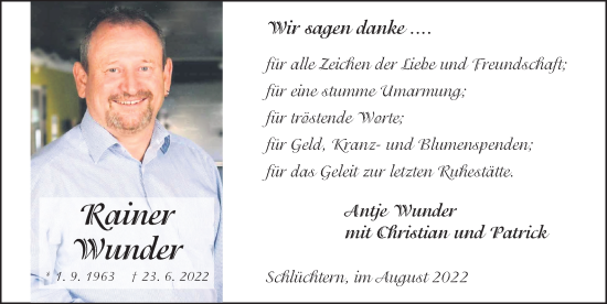 Traueranzeige von Rainer Wunder von FZ