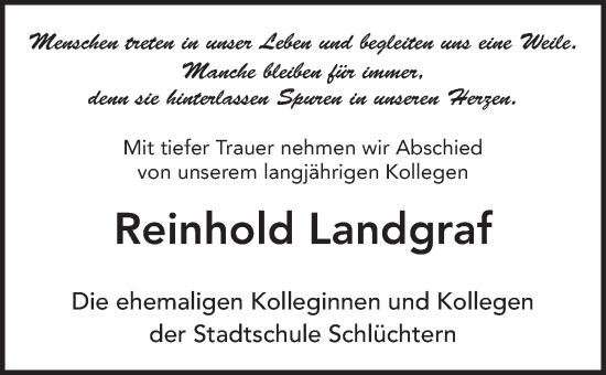 Traueranzeige von Reinhold Landgraf von FZ
