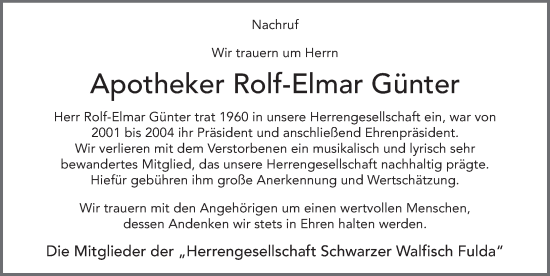 Traueranzeige von Rolf-Elmar Günter von FZ